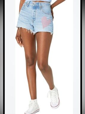 Levi's Light Blue Denim Shorts with Red Gingham Heart